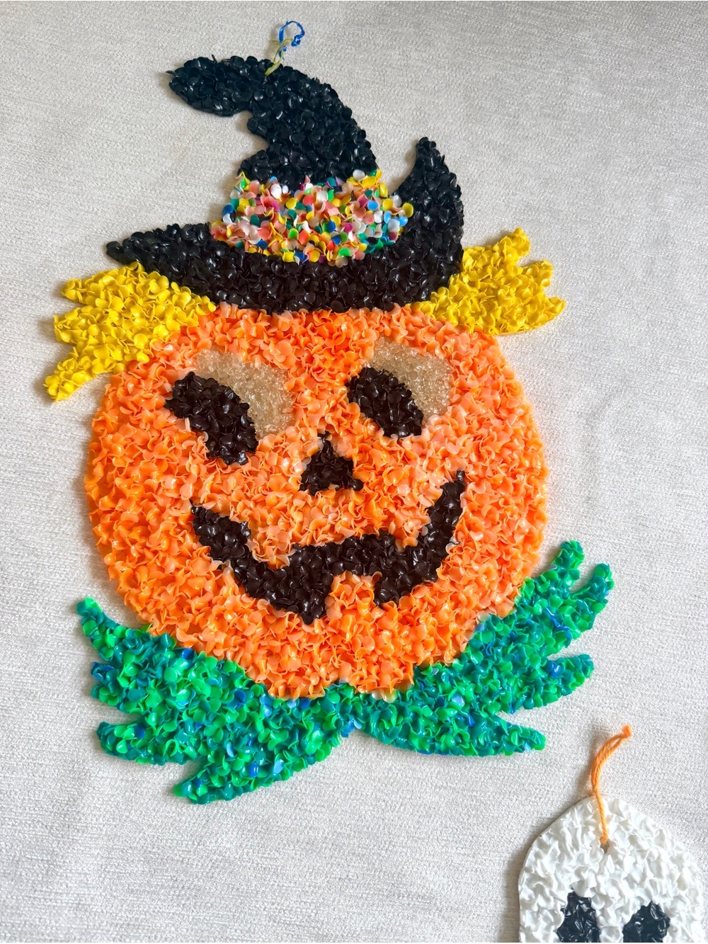 Vtg 70’s Melted Plastic Popcorn Halloween Decorations Cute Ghost and Pumpkin